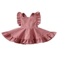 thumbnail image 1 of Girls Solid Color Suspender Skirt  Sleeveless Square Collar Large Hem High Waist Dress with Ruffles, 1 of 7