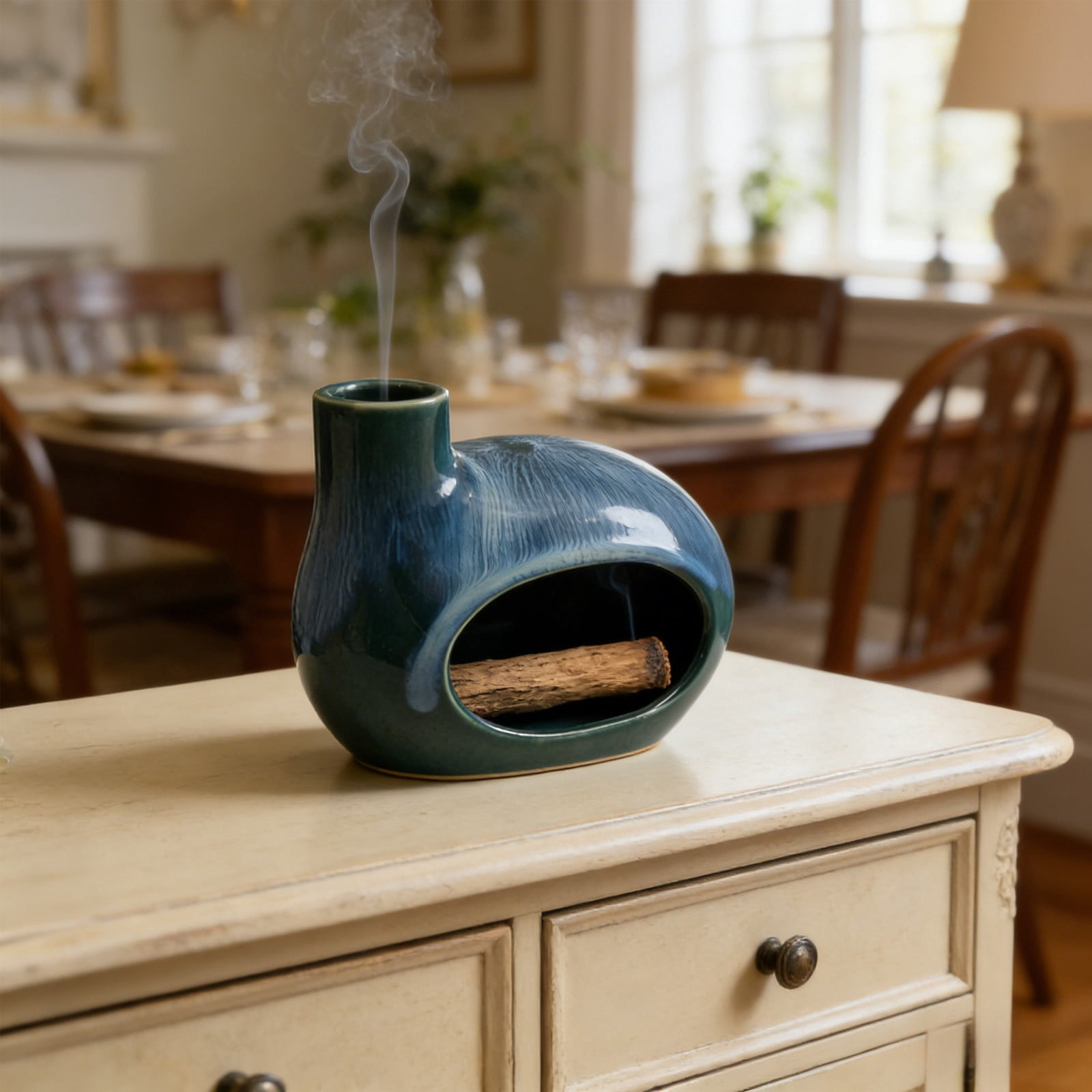 Ceramic Incense Holder with Chimney for Palo Santo, Sticks and Cones – Handcrafted Ash Catcher for Home Room Decor