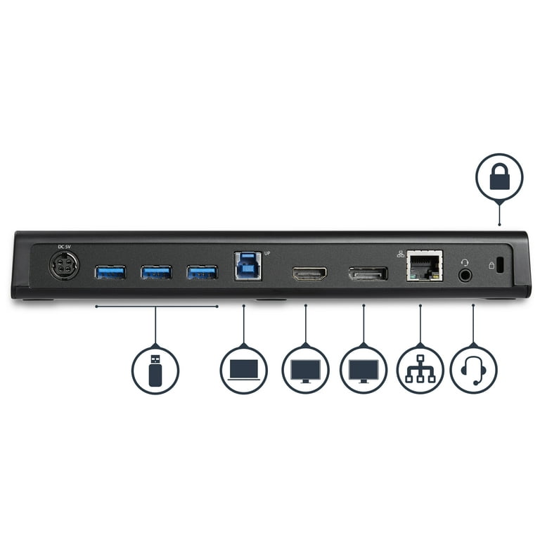 StarTech.com - Docking Station USB 3.0 para 2 Monitores HDMI y DisplayPort  4K - USB 3.0 a 4x USB-A, Ethernet, HDMI y DP - Replic