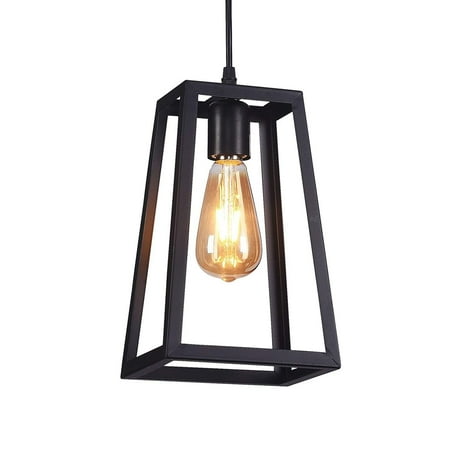 

Wideskall 6 Industrial Metal Iron Frame Square Lantern Mini Hanging Pendant Light 1-Bulb Lighting Fixture Matte Black Finish UL Certificated