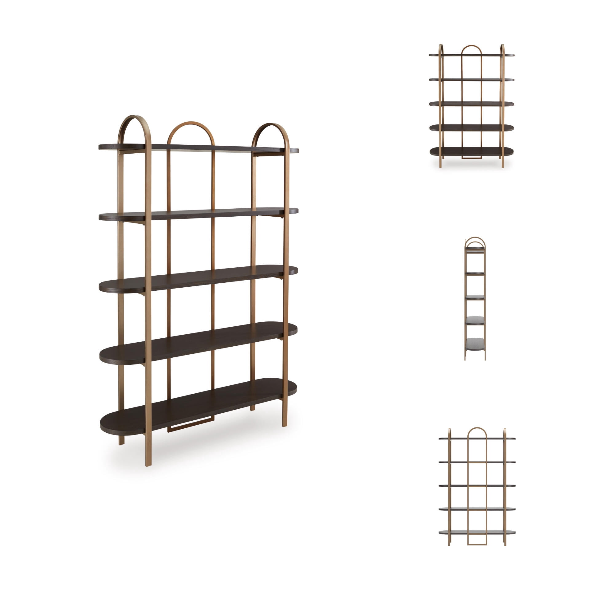 Signature Design by Ashley Brentmour 72" Modern Bookcase with 5 Shelves - Brown Wood & Gold Metal Frame