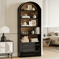 thumbnail image 4 of Fnova 76.8" Tall Arched Bookcase, 5-Tier Bookshelf with File Cabinet Drawer, Large Open Display Storage Shelves for Home Office, Living Room, Black, 4 of 15
