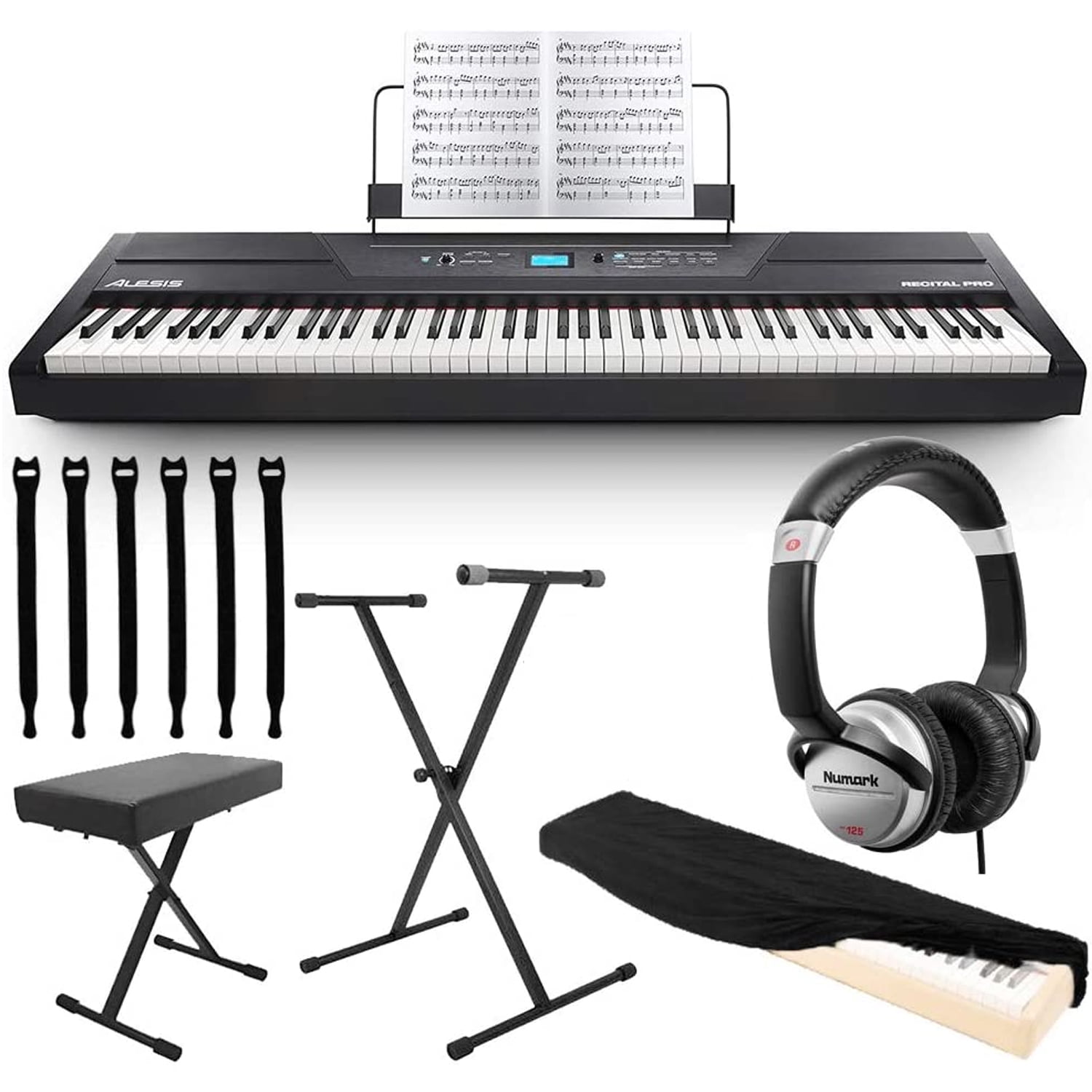 Digital Piano Bundle Electric Keyboard with 88 Weighted Keys 12 Voices and Sustain Pedal – Alesis Recital Pro and M-Audio SP-2 Built-In Speakers 