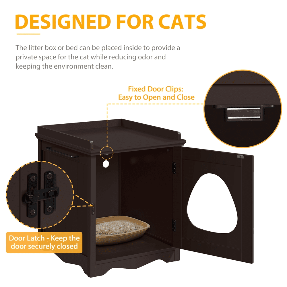 Alden Design Wooden Cat Litter Box Enclosure End Table Espresso