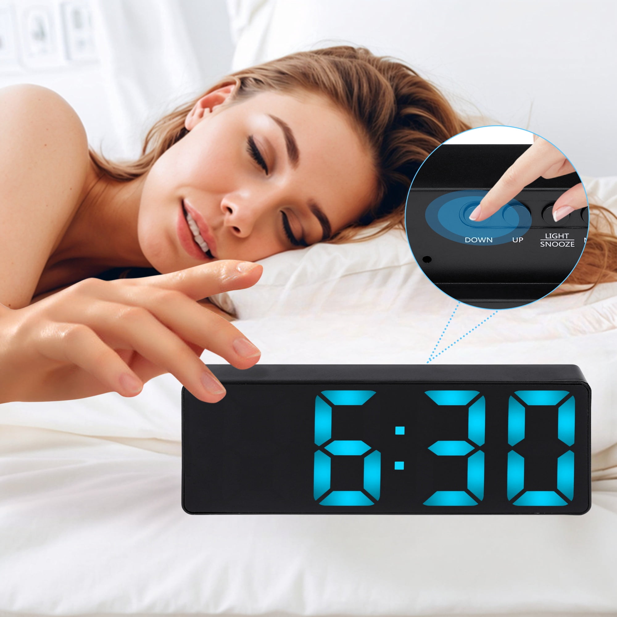 Unique Bargains 2 Pcs Small Digital Alarm Clock for Deep Sleepers Blue/White