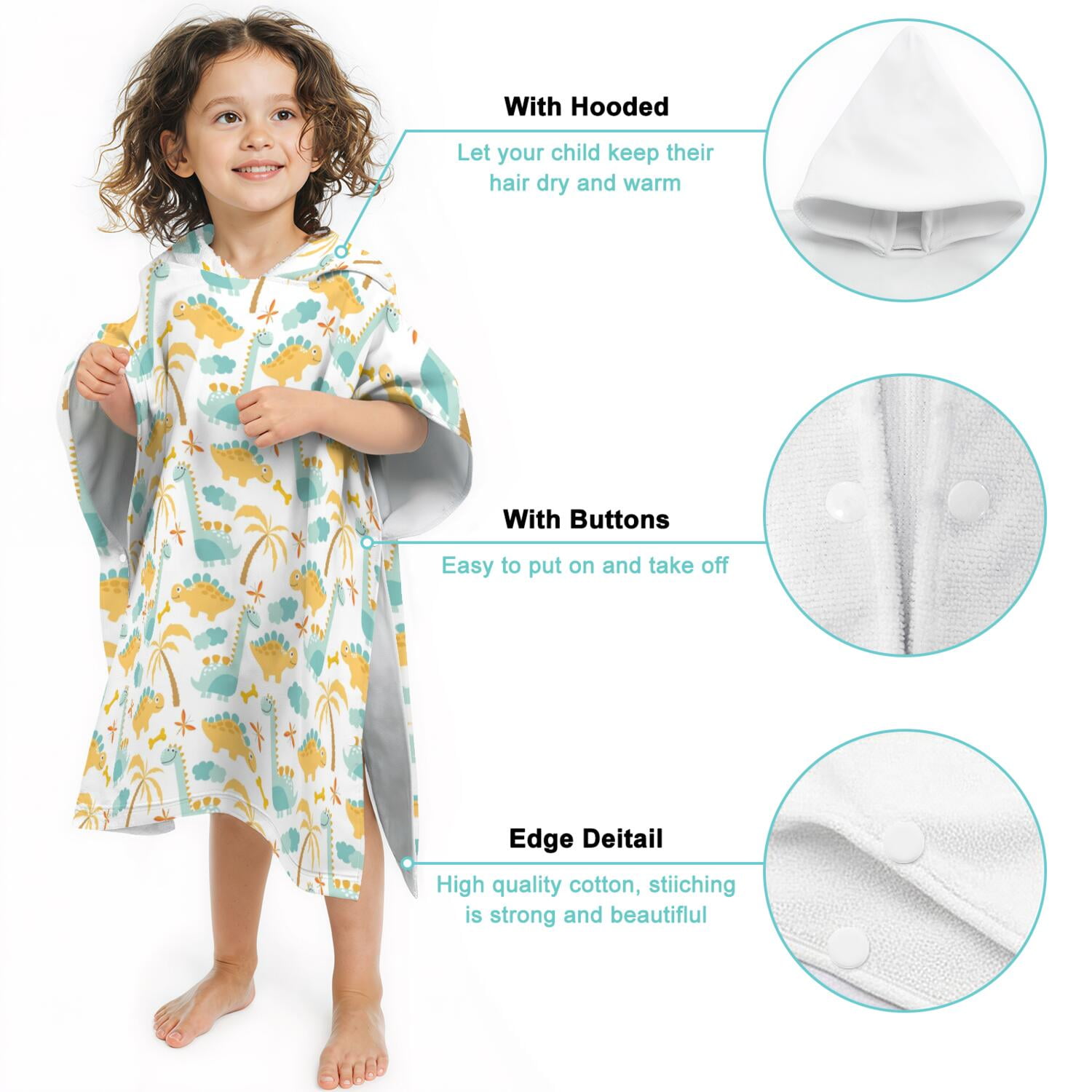 Hooded Kids Beach Towels - Toddler Bath Towel Girls Boys Swimming Cover-ups for Ages 2 to 6 Kids Pool Towels Quick Dry Lightweight Soft Microfiber Poncho Towel 28x28 (Dinosaur Pattern)