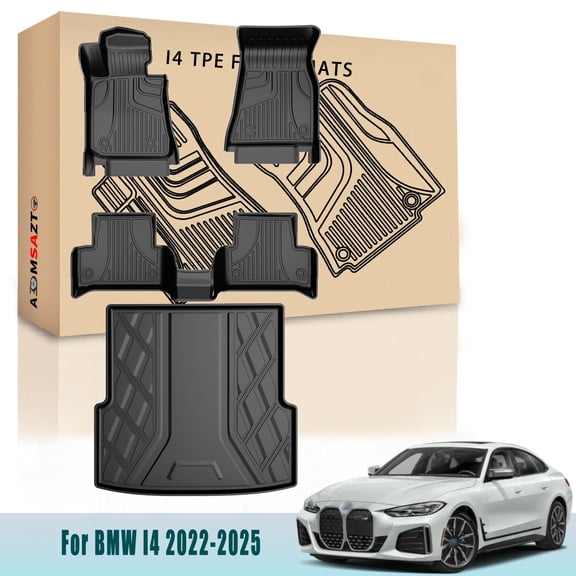 Original 2022-2024 2025 I4 Floor Mats & Cargo Liner for BMW I4 All Model - Custom Fit Odorless TPE Floor Liners & Cargo Mat - All Weather 3D Laser Measured Car Mats for BMW I4 2022-2024 2025