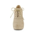 thumbnail image 2 of BLISSFUL STEP Women's Platform Block Heel Lace Up Booties Khaki 6, 2 of 8