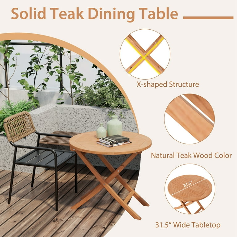 Costway 31.5'' Round Teak Wood Folding Patio Dining Table Costway 31.5'' Round Teak Wood Folding Patio Dining Table