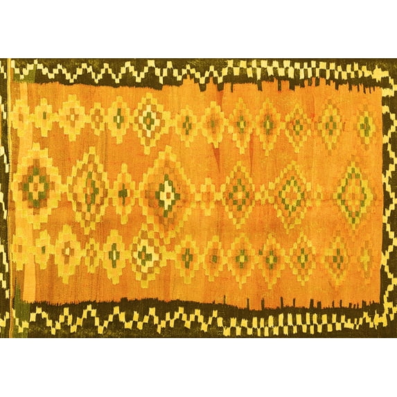 Ahgly Company Machine Washable Indoor Rectangle Oriental Yellow Traditional Area Rugs, 2' x 4'