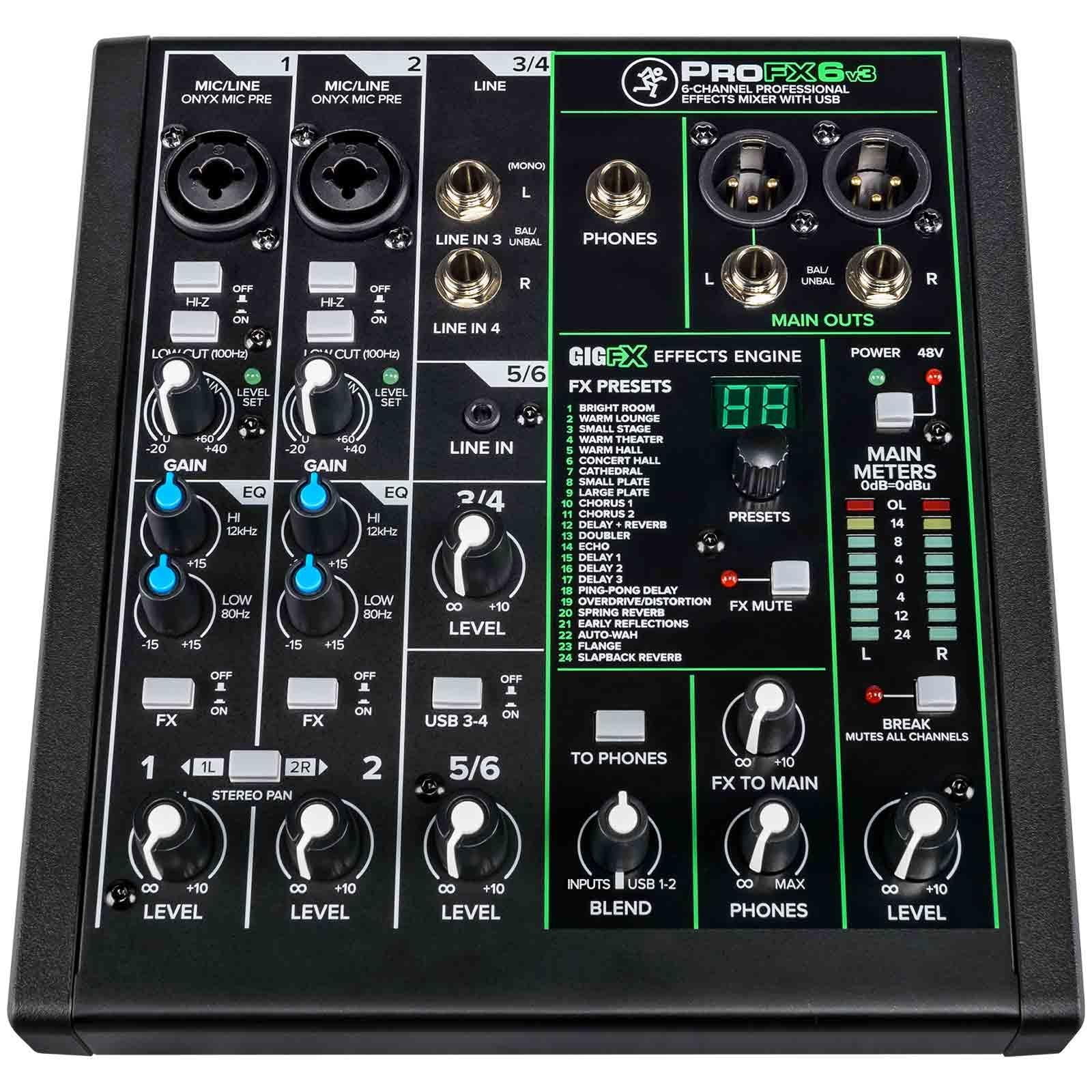 Mackie ProFX6v3 6 Channel Professional Effects Mixer with Cables Package
