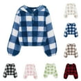 thumbnail image 3 of Otqutp Kids Baby Girls Winter Fashion Lightweight Plaid Hooded Jacket Button Down Pullover Long Sleeve Warm Crop Tops(Blue,9-10 Years), 3 of 4