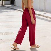 Pounoo Palazzo Pants for Women Elastic High Waist Button Accent Pants for Modern Chic Timeless Elegance Lightweight Airy All-Season Trousers Gift