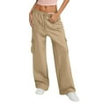 thumbnail image 2 of Women's Elastic Waist Casual Pants with Side Pockets Loose Fit Straight Leg Trousers Sport Outdoor Workwear Long Pants for Daily Wear Khaki L, 2 of 5