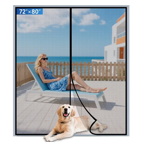 Puerta mosquitera magnética LONGEAS de malla PET 183 x 203 cm, a prueba de insectos