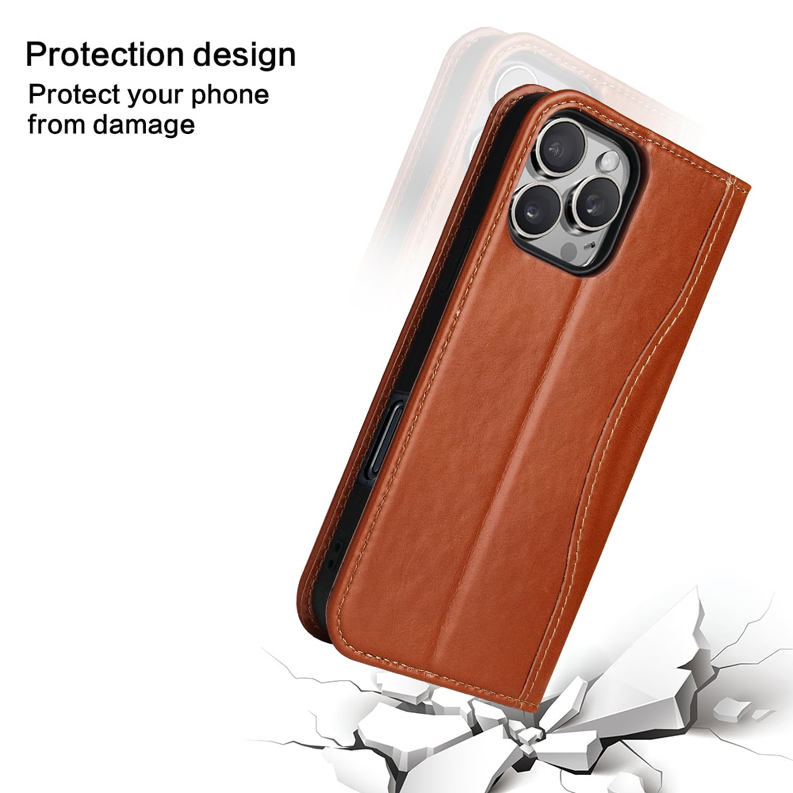 ShellTech for iPhone 16 Pro Leather Wallet Case,Luxury Genuine Vintage Leather [Slim and Durable] with Card Slot & Kickstand [Magnetic Closure] Flip Folio Case,Brown