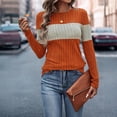 thumbnail image 7 of WTOBBY Women's Fashionable Color Block Pullover Top with Round Neck, Long Sleeve Loose Fit for Casual Comfort, Ribbed Design for Trendy Looks, Great for Relaxed Wear,Orange XL, 7 of 7