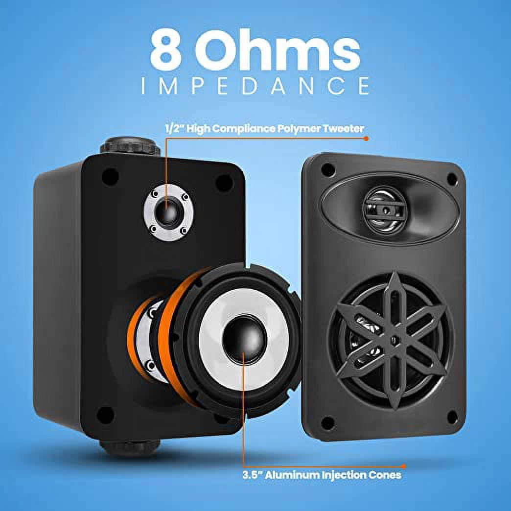 Pyle I Outdoor Speakers Pair - 200 Watt Dual Waterproof 3.5” 2-Way Full Range Speaker System Black