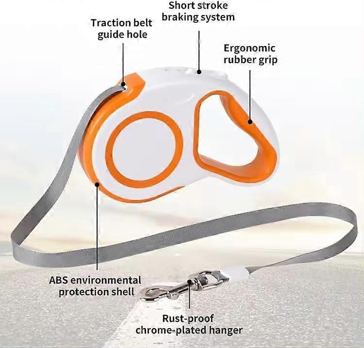 New Retractable Dog Leash Tangle Free |   16ft Strong Nylon Tape |   One Handed Braking System |   Supports up to 30 kg / 65 lb |   180 °   Non Coiling-Grey