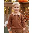 thumbnail image 5 of RUINIXCW Toddler Boy Thanksgiving Pullover Sweatshirt Quarter Zipper Lapel Neck Long Sleeve Croissant/Turkey Embroidery Tops, 5 of 9