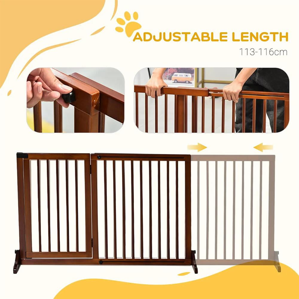 Barara King Freestanding Length Adjustable Wooden Pet Gate with Lockable Door 3 Panels, Brown