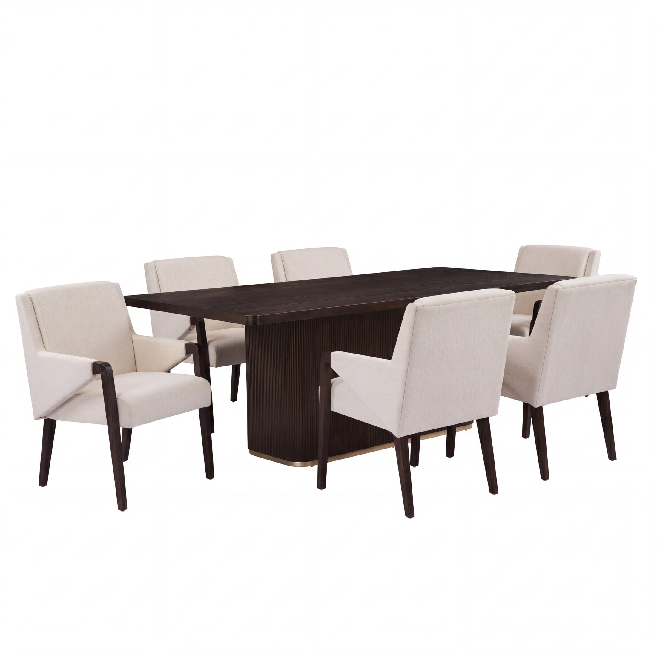 Christopher Knight Home 7-Piece Modern Dark Brown Dining Rectangular Table and Linen Upholstered Chairs