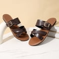 thumbnail image 4 of Xucatan Women's Square Toe Sandals, Belt Buckle Crisscross Strap Flat Slides, Breathable Faux Leather Open Toe Slippers, Versatile Summer Beach Footwear Gift, 4 of 9