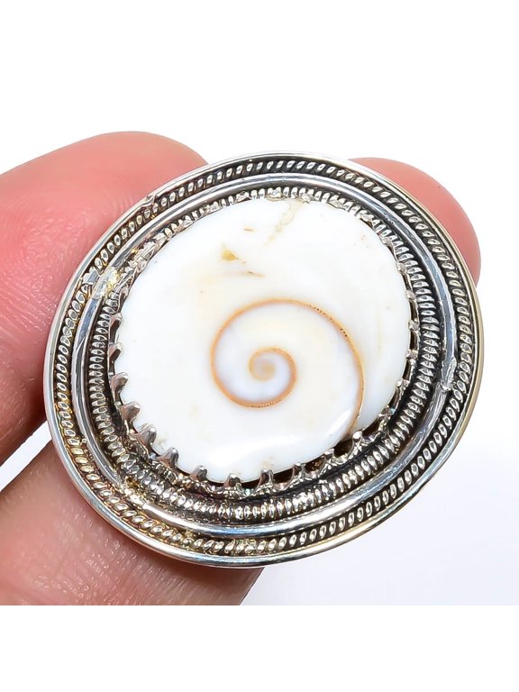 Chakra Shell Gemstone 925 Sterling Silver Bali Ring s.9 T85, Christmas Gift, Gemstone Silver Jewelry, Shell Ring, New Year Sale