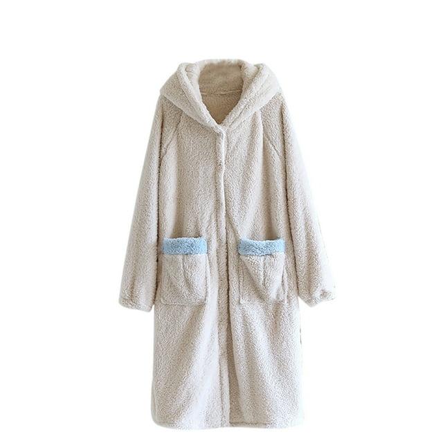 WRKEKC Womens Robe Solid Color Plush Winter Thickened Long Fleece Robe Womens Bathrobe Loungewear for Home Sleep