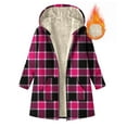 thumbnail image 6 of Women's Hooded Plaid Fleece Front Zip Sherpa Liner Long Cardigan Thermal Casual Winter Outwera With Pockets (XL, Hot Pink), 6 of 7