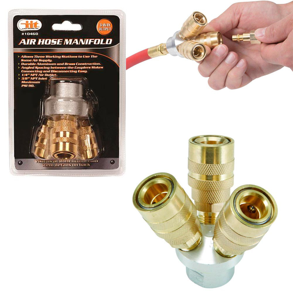 PAKA TOOLS 3 Way Brass and Steel Air Hose Manifold Quick Coupler Connector Fitting Adapter Splitter 