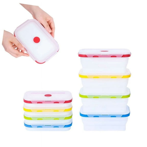 Ecoberi Collapsible Food Containers, BPA-Free Silicone, Reusable, Stackable, Space-Saving for Snacks, Lunches, Travel Pack of 4