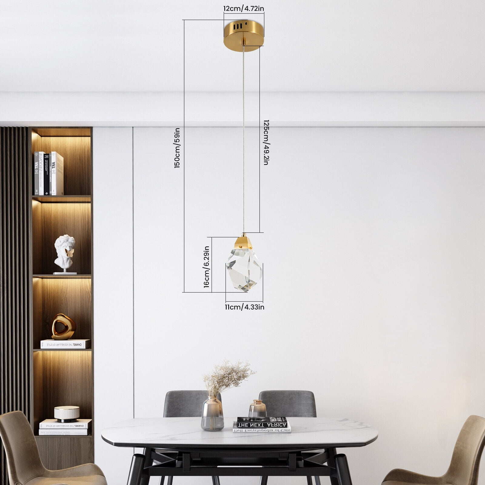Diamond Pendant Light Fixtures, 1-Light Hanging Pendant Lights, Modern Mini Prism Crystal Chandeliers, 5W LED Cut Crystal Pendant Lighting for Kitchen Island Dining Room