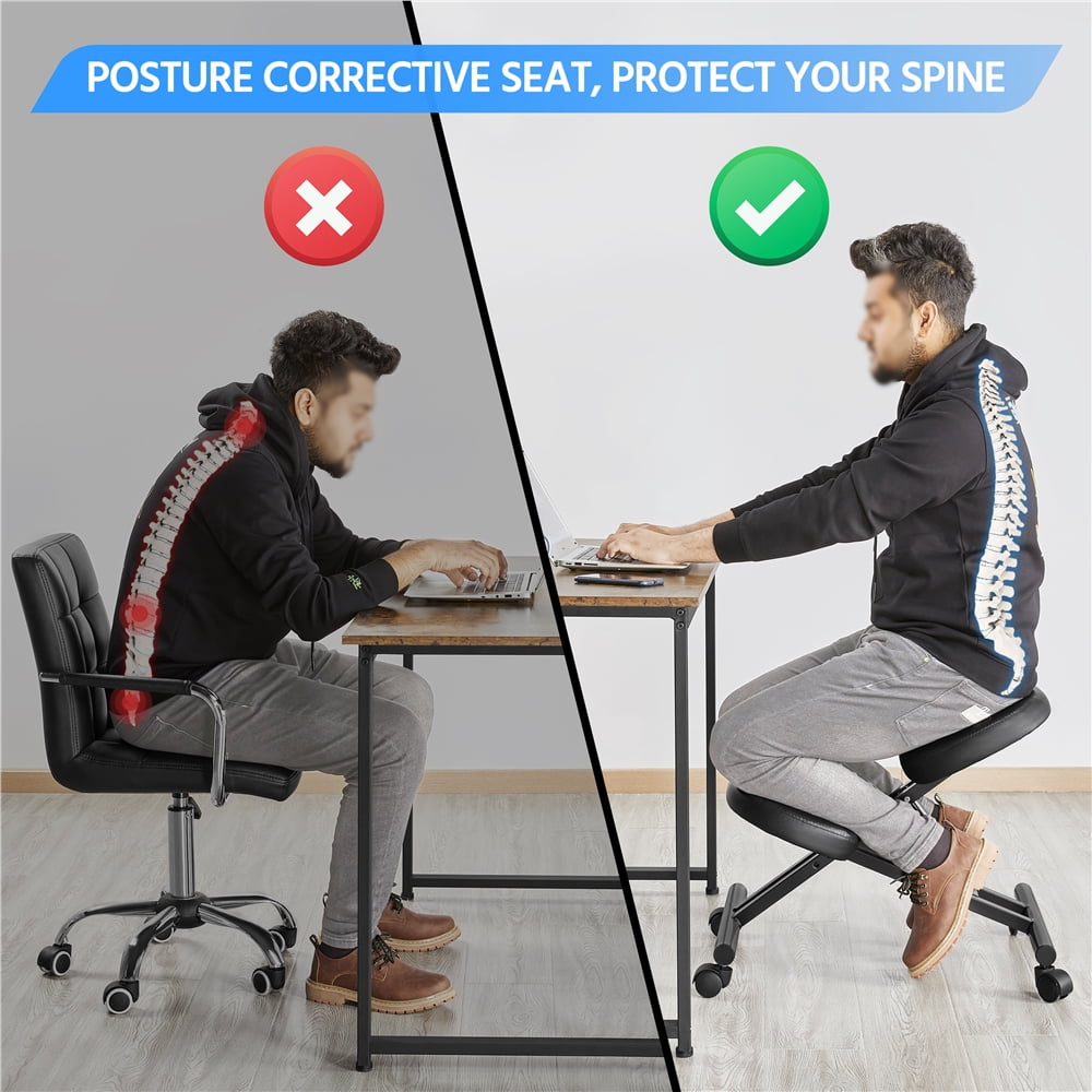 Topeakmart Adjustable Ergonomic Kneeling Chair Swivel Office Chair Posture Corrective Chair for Home Office Black Size: 27 x 18