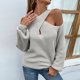 thumbnail image 1 of Jersey cruzado de punto básico con cuello halter y hombros descubiertos jerséis para mujer Tops atuendo diario FLhrweasw Nuevo, 1 of 8