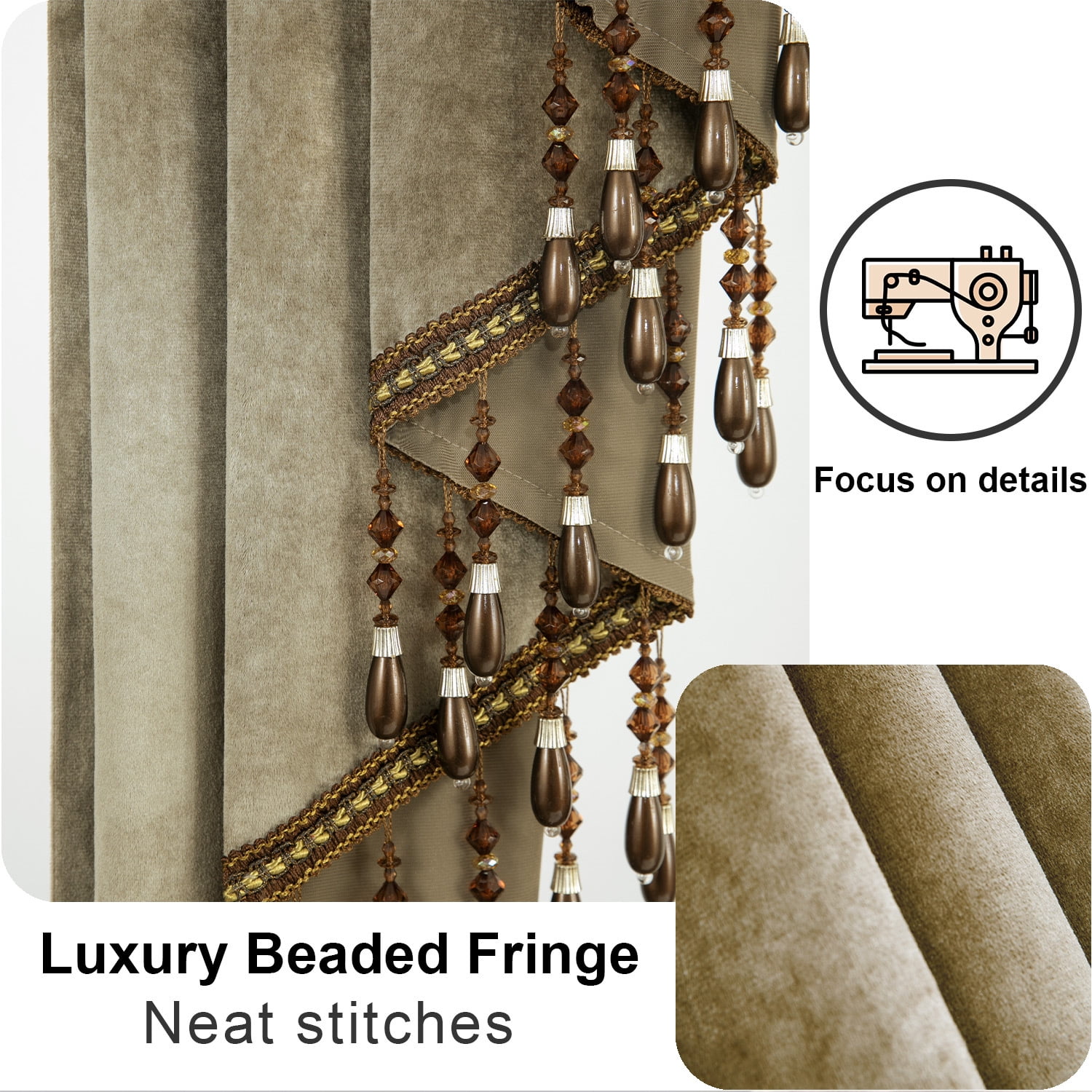 VOGOL Vintage Style Waterfall Valance Curtains, Velvet Window Treatment with Tassels, Light Filtering Decorative Drapes for Living Room, 59 inches Wide, Brown