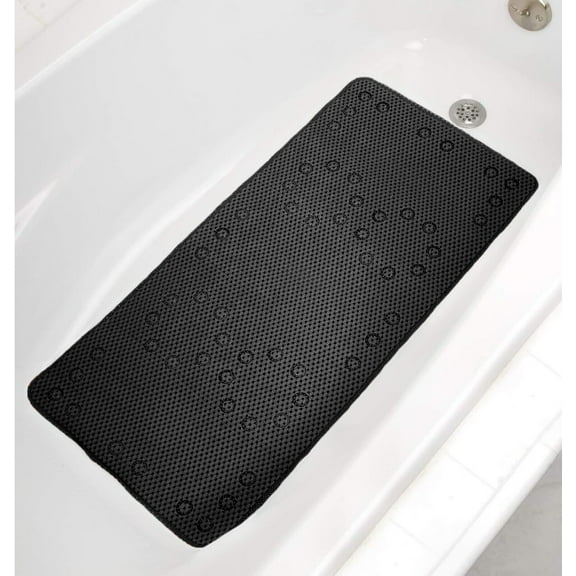 Black Non-Slip Foam Bathtub Shower Mat With Suction Cups - 36" x 17"