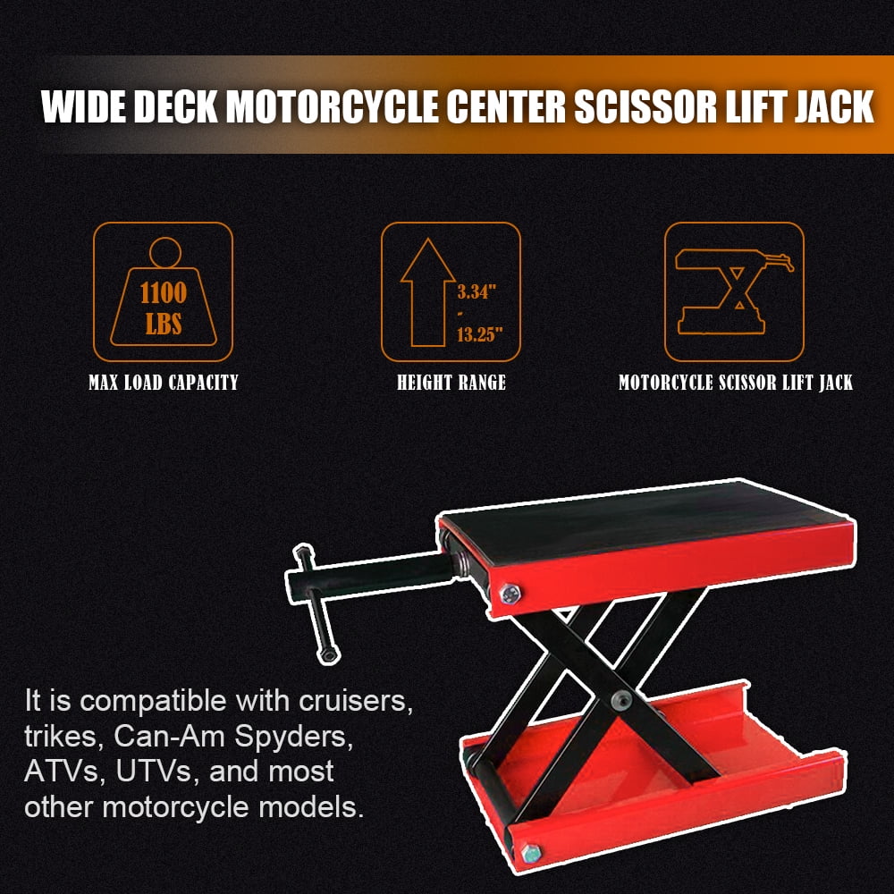 HPDAVV Wide Deck Motorcycle Scissor Jack Lift Stand Widow Cruiser Touring Bike 1100 lbs