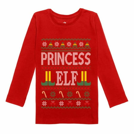 

Tstars Girls Ugly Christmas Sweater Princess Elf Family Kids Christmas Gift Funny Humor Holiday Shirts Xmas Party Christmas Gifts for Girl Toddler Fitted Long Sleeve T Shirt Ugly Xmas Sweater