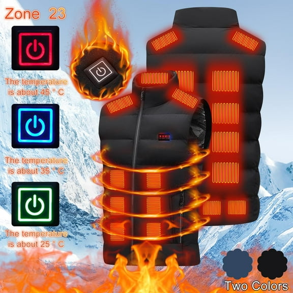 DODADAWANJ Men's Heated Vest Electric Heated Jacket Big and Tall Full Zip Heating Vests 23 Heating Zones Lightweight Quilted Snow Outwear Body Warmer (Battery Pack Not Included) L