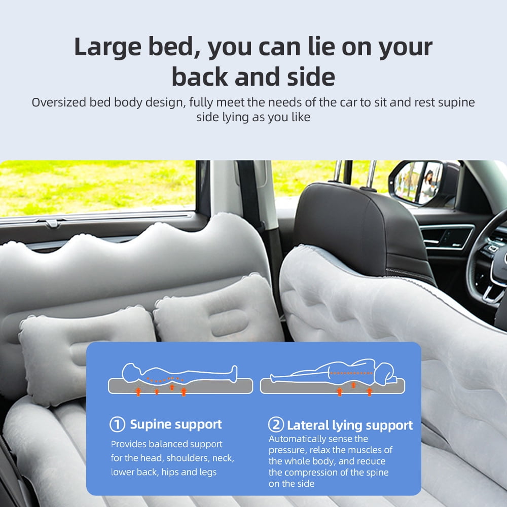 Cabecade Mattress Car Inflatable Travel Bed Home Outdoor Camping Mat Rear Flocking Plus Air Mattress for SUV, Gray