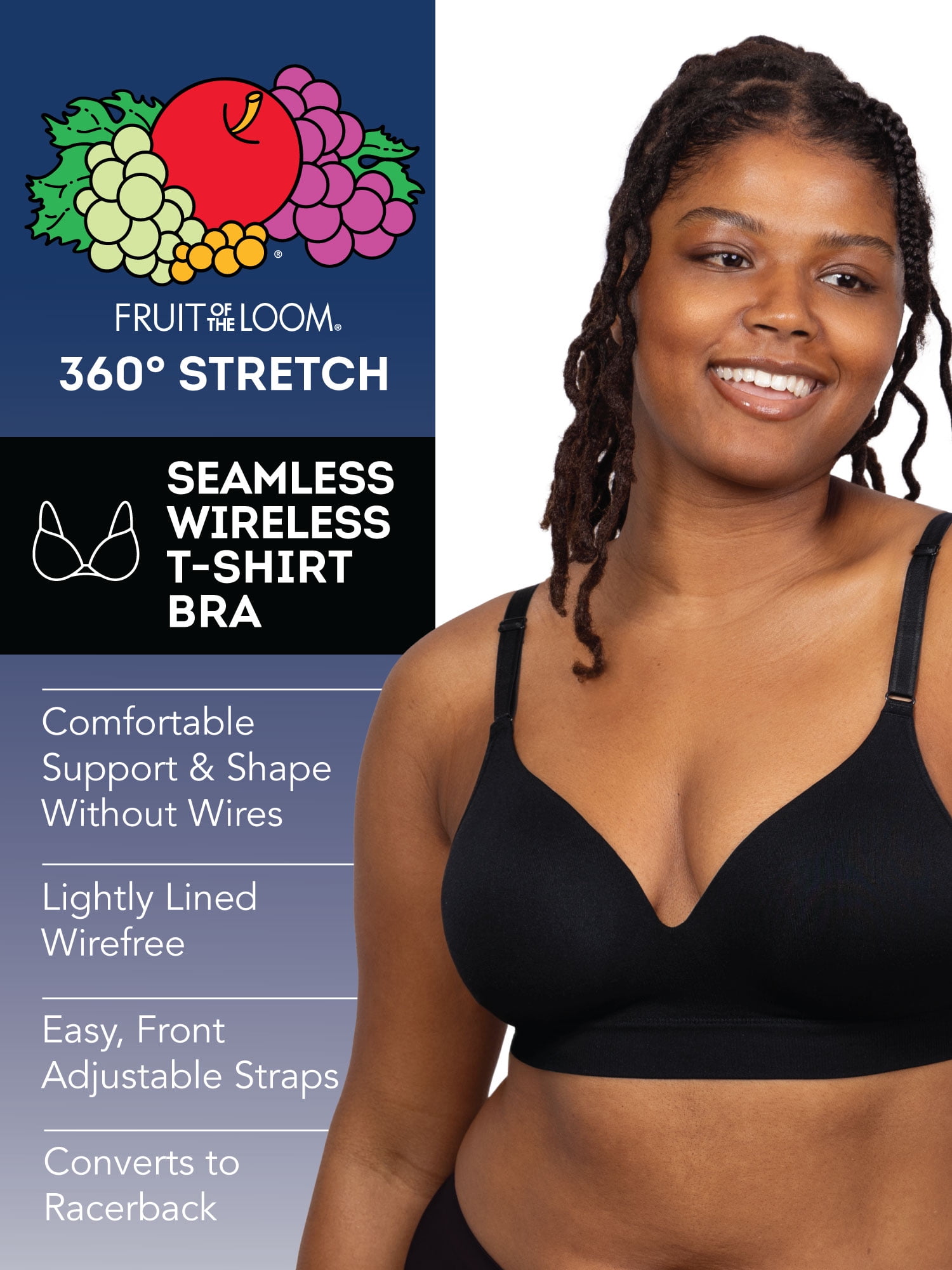 Fruit of the Loom Women's 360 Stretch Seamless Wireless T-Shirt Bra, Style FT1029, Sizes S-3XL