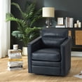 thumbnail image 2 of Swivel Genuine Leather Accent Chair Wooden Upholstery Armchair Home Theater Seating Metal Base Living Room Navy, 2 of 8
