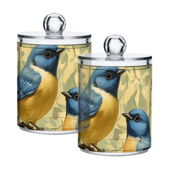 Bluebirds Roses Valentine Translucent Plastic Cans Storage Canisters with Lid Set of 2