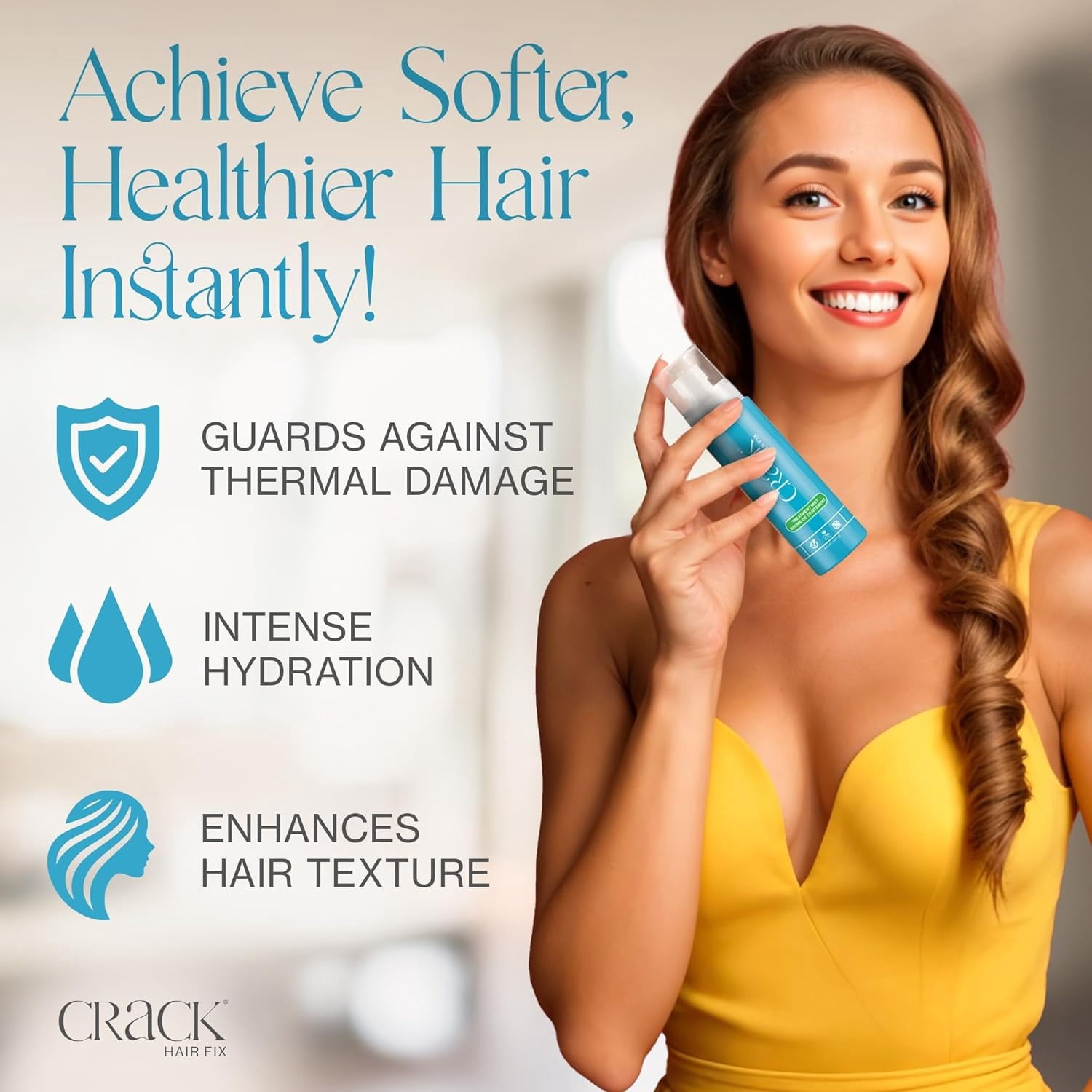 Crack Hair Fix Conditioning Leave-In Hair Mist with Frizz Control & Heat Protection, 6 oz Bottle