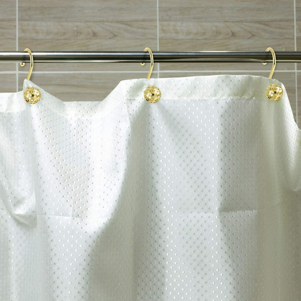 Gold Shower Curtain Hooks Rings,Set of 12 Decorative Shower Curtain Hooks,Metal  Rustproof Shower Rings for Bathroom 