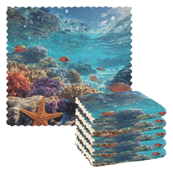 6 Pieces of Kitchen Towels 11x11Inch Kitchen Dish Cloths Kitchen Dish Towels Reuseable Cleaning Cloths Coral Reef