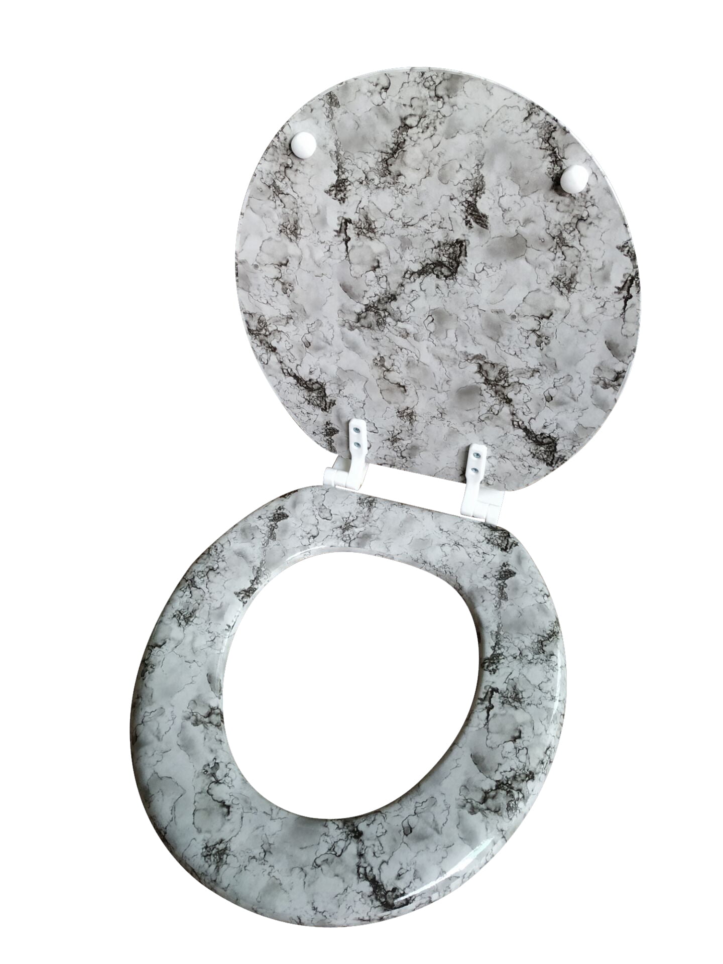 Dream Bath Heavy Duty Round Toilet Seat with non-slip seat and quick-attach easy install hardware, Marbleized Wood Grey