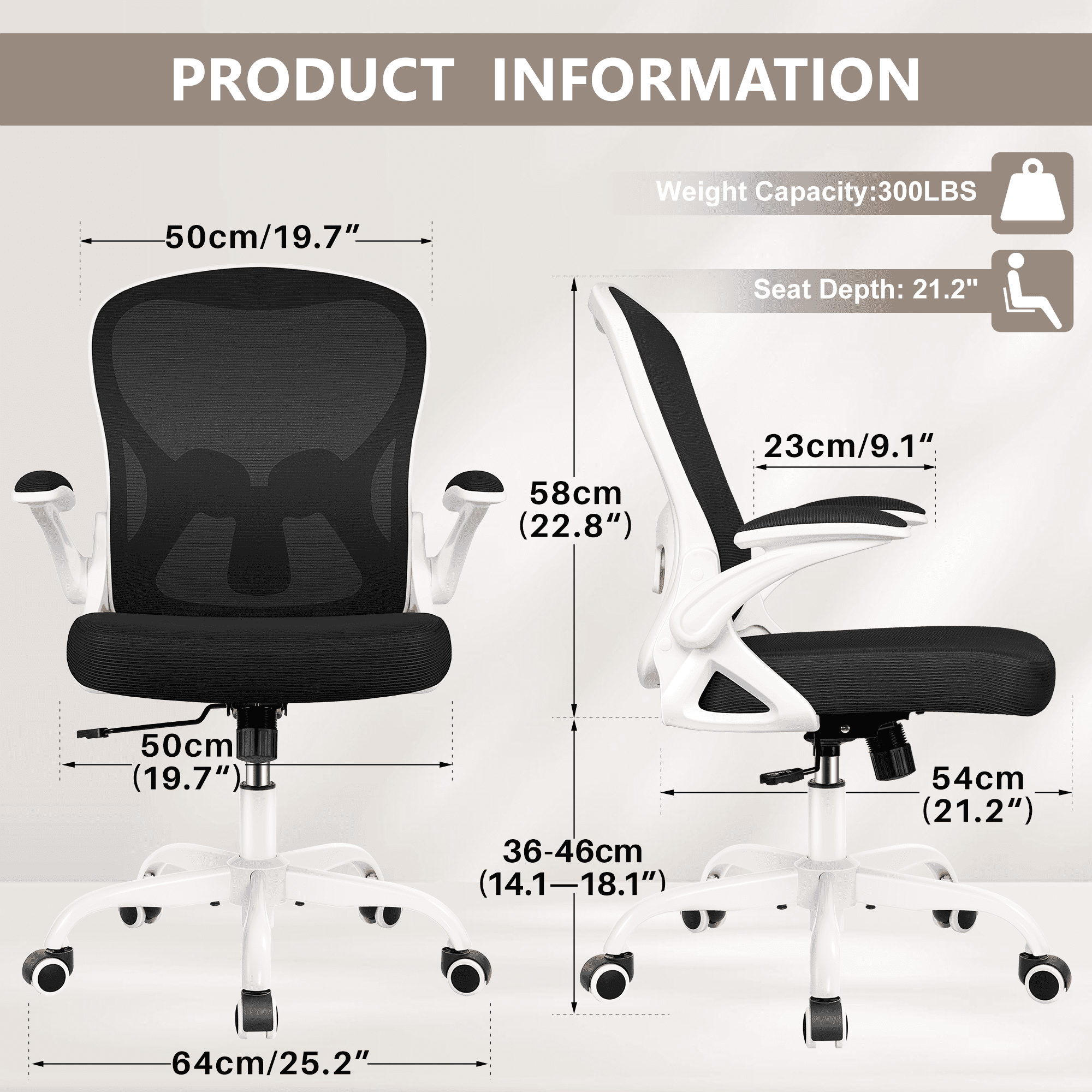 ATHOPE Office Chair, Ergonomic Desk Chair with Flip Up Armrests, Height Adjustable Computer Chair with Lumbar Support, White