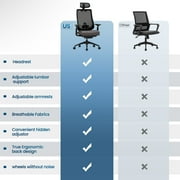 COLAMY ATLAS-01 Ergonomic Office Chair, High Back Office Executive Desk Chair, Mesh Office Chair Lumbar Support with Adjustable Headrest and 4D Arms, Slide Seat, Tilt Lock-Darkgrey
